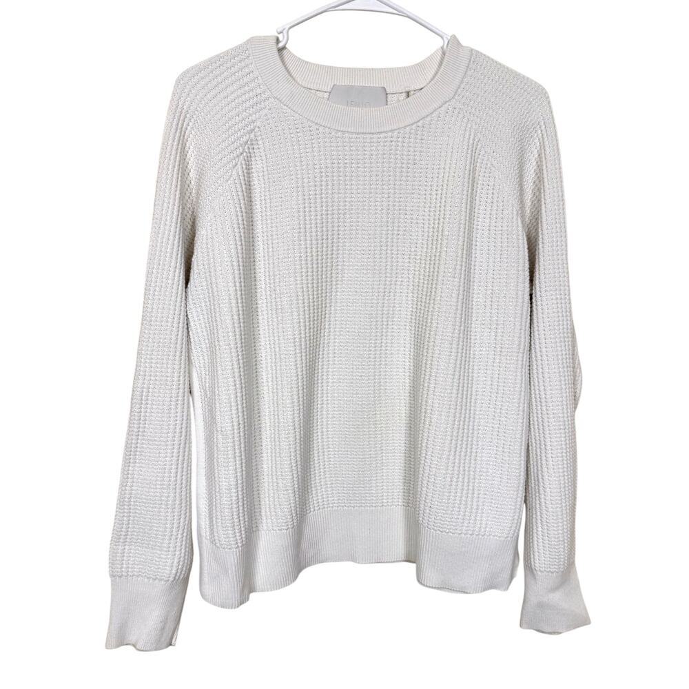 Leallo Newburyport Waffle Knit Crewneck Sweatshirt Size M Bone Cozy Pullover VGC